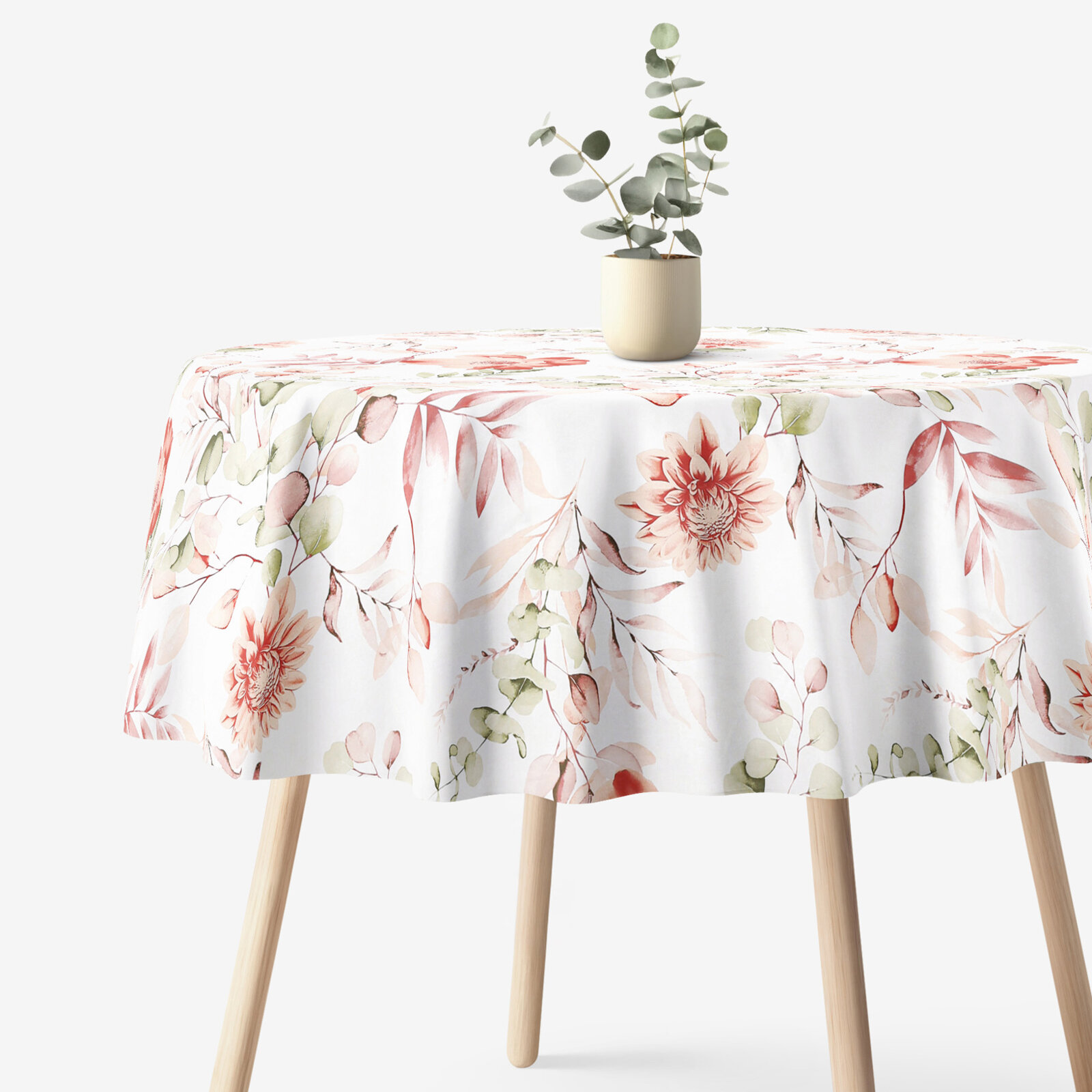 Runde Tischdecke 100% Baumwolle Deluxe - aquarelle Blumen