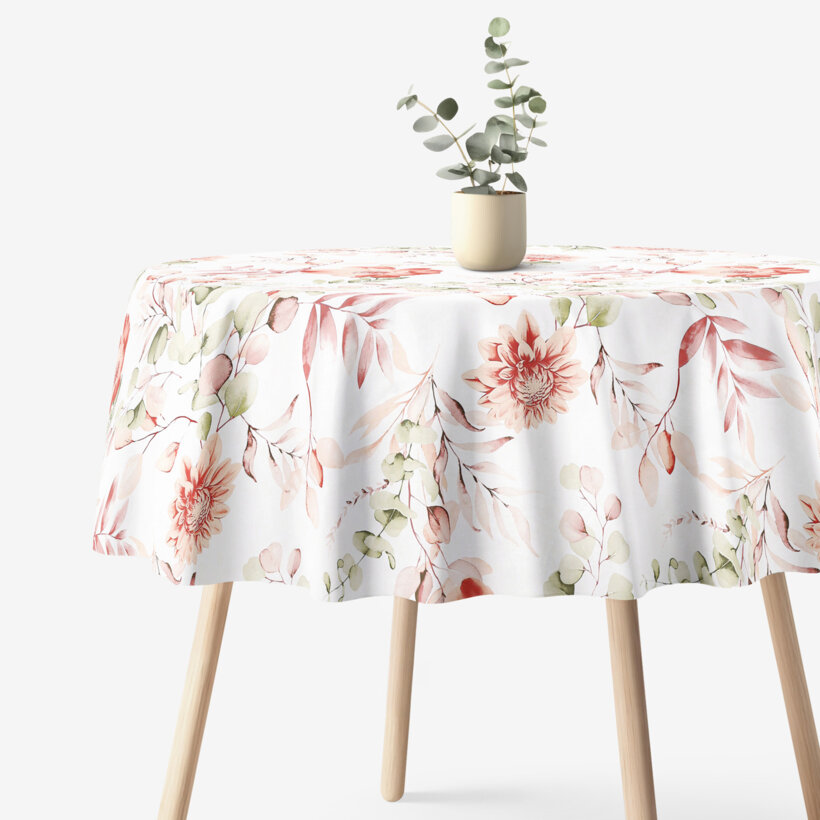 Runde Tischdecke 100% Baumwolle Deluxe - aquarelle Blumen