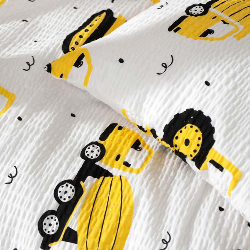 Kinder - Seersucker Bettwäsche - Bagger und Baufahrzeuge