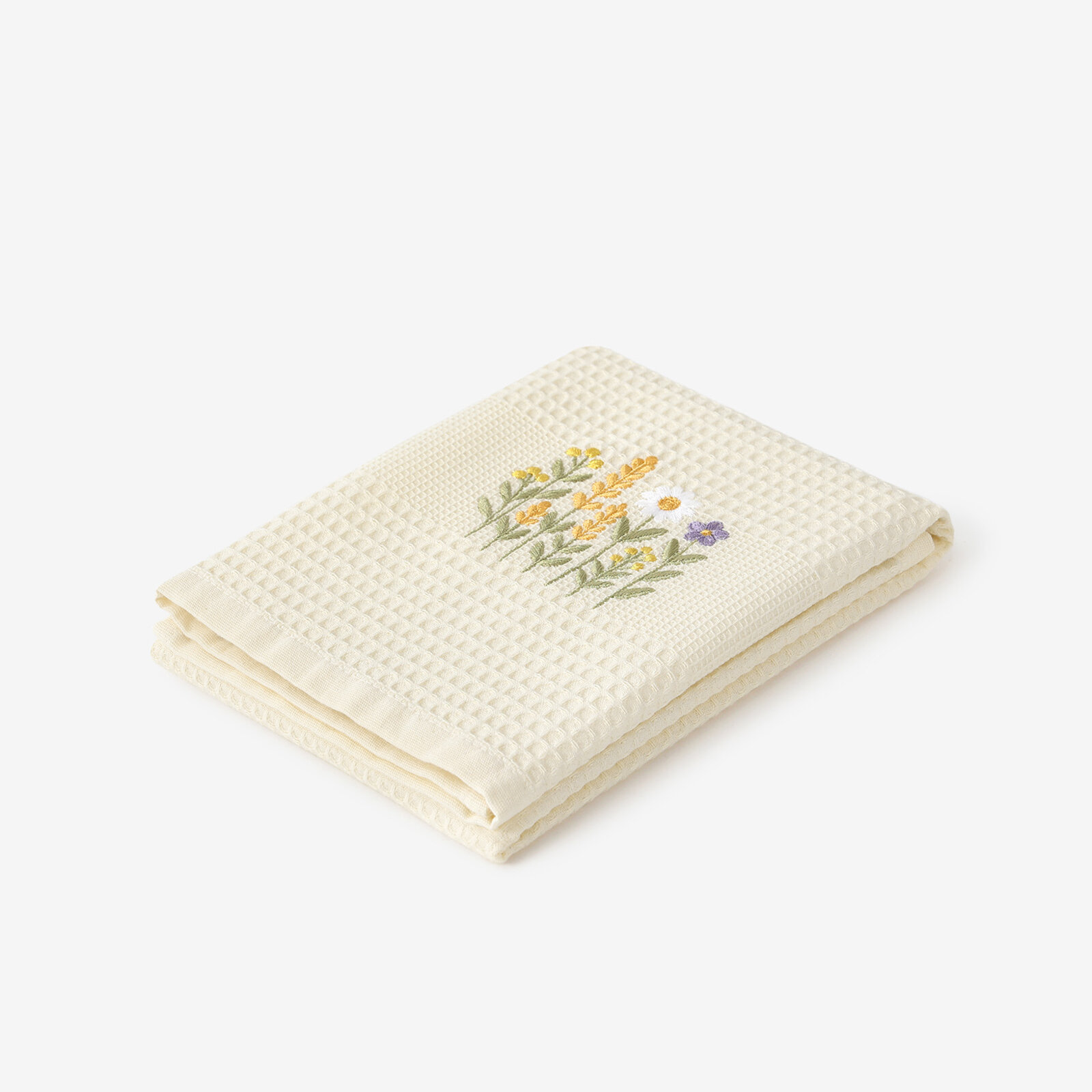 Waffel-Geschirrtuch mit Stickerei - Blumenwiese auf Creme