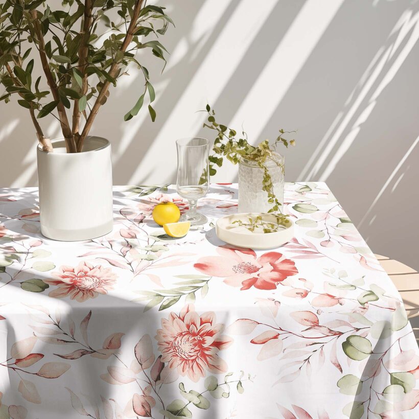 Eckige Tischdecke 100% Baumwolle Deluxe - aquarelle Blumen