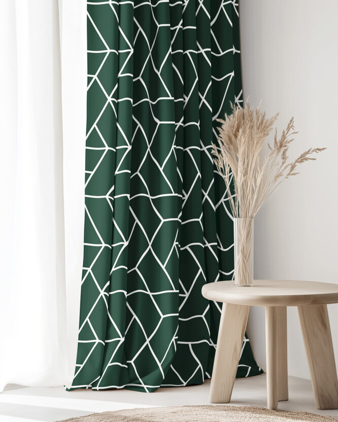 Vorhang aus Baumwolle - Mosaik auf Dunkelgrün