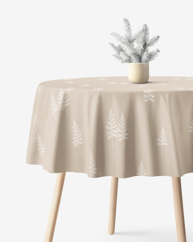 Runde Weihnachts-Tischdecke 100% Baumwolle - Nordische Tannenbäume