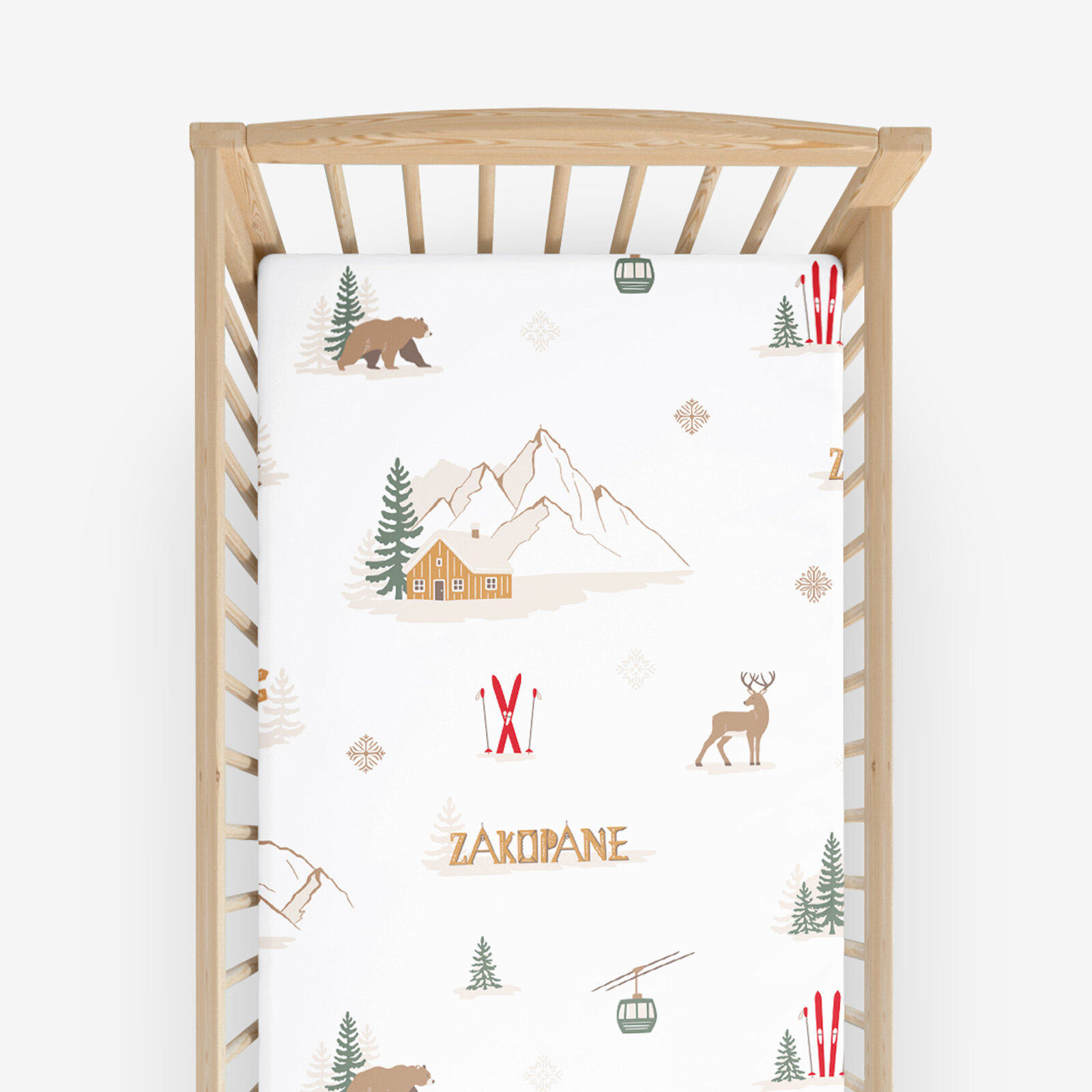Weihnachtliches Spannbetttuch aus Baumwolle für Babybetten - Zakopane