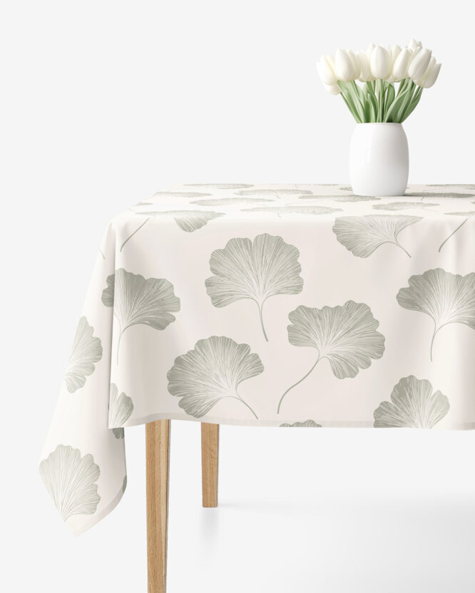Eckige Tischdecke 100% Baumwolle - Minimalistische Ginkgoblätter