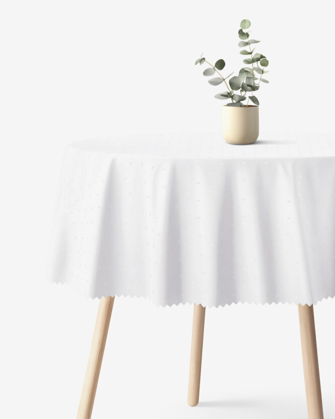 Runde festliche Teflon-Tischdecke - weiß mit glänzenden Rechtecken