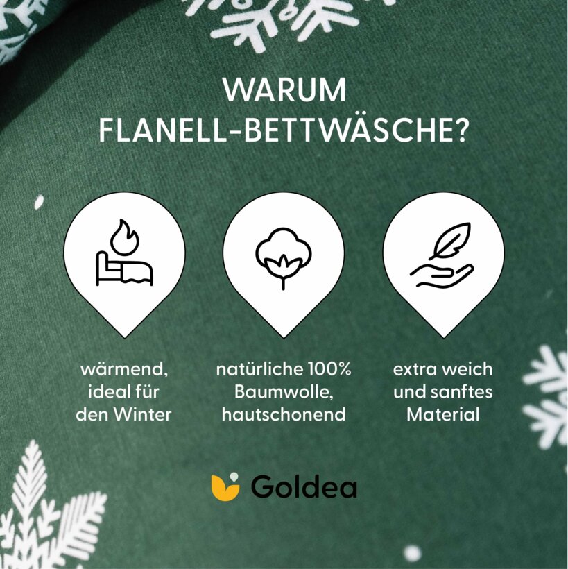 Weihnachtlich Flanell-Bettwäsche - Schneeflocken auf Grün