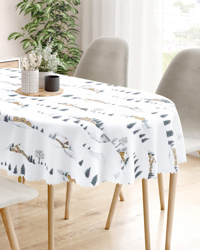 Ovale Weihnachts-Tischdecke Teflon - Winterlandschaft