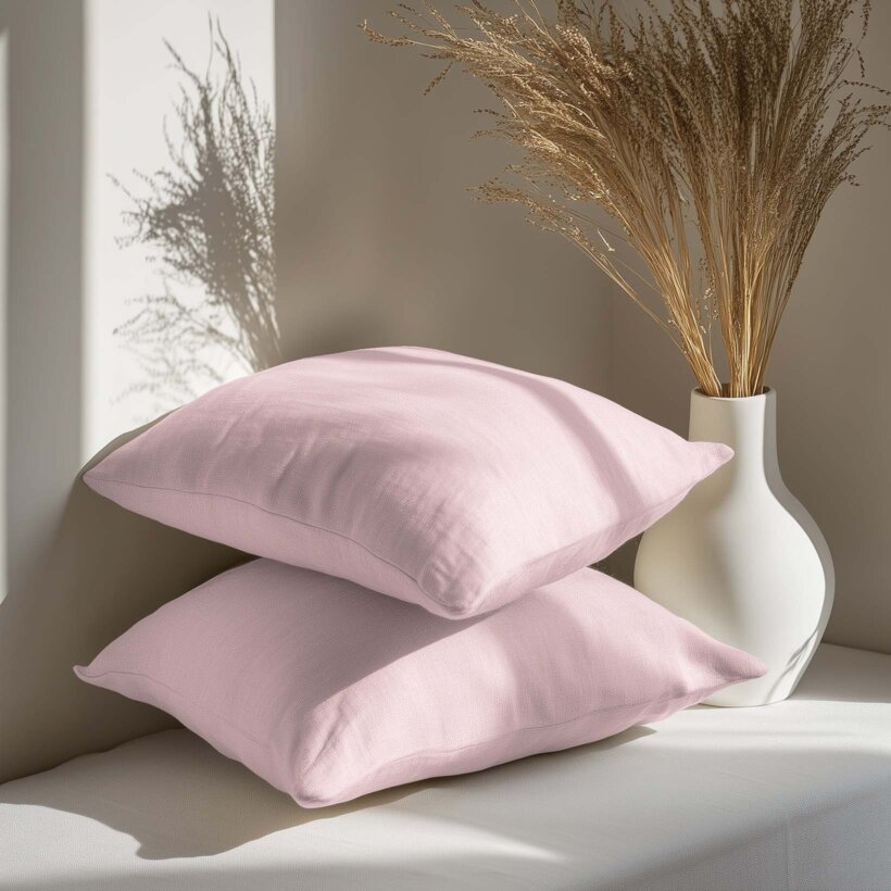 Kissenbezug aus Leinenmischung - puderrosa