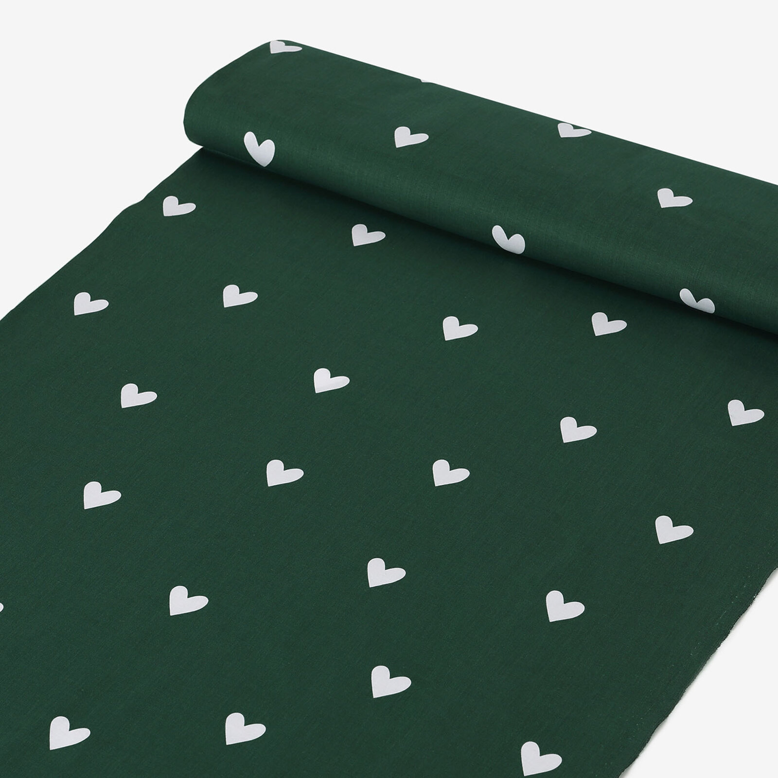 Weihnachtlicher Baumwollstoff - Herzchen auf Dunkelgrün