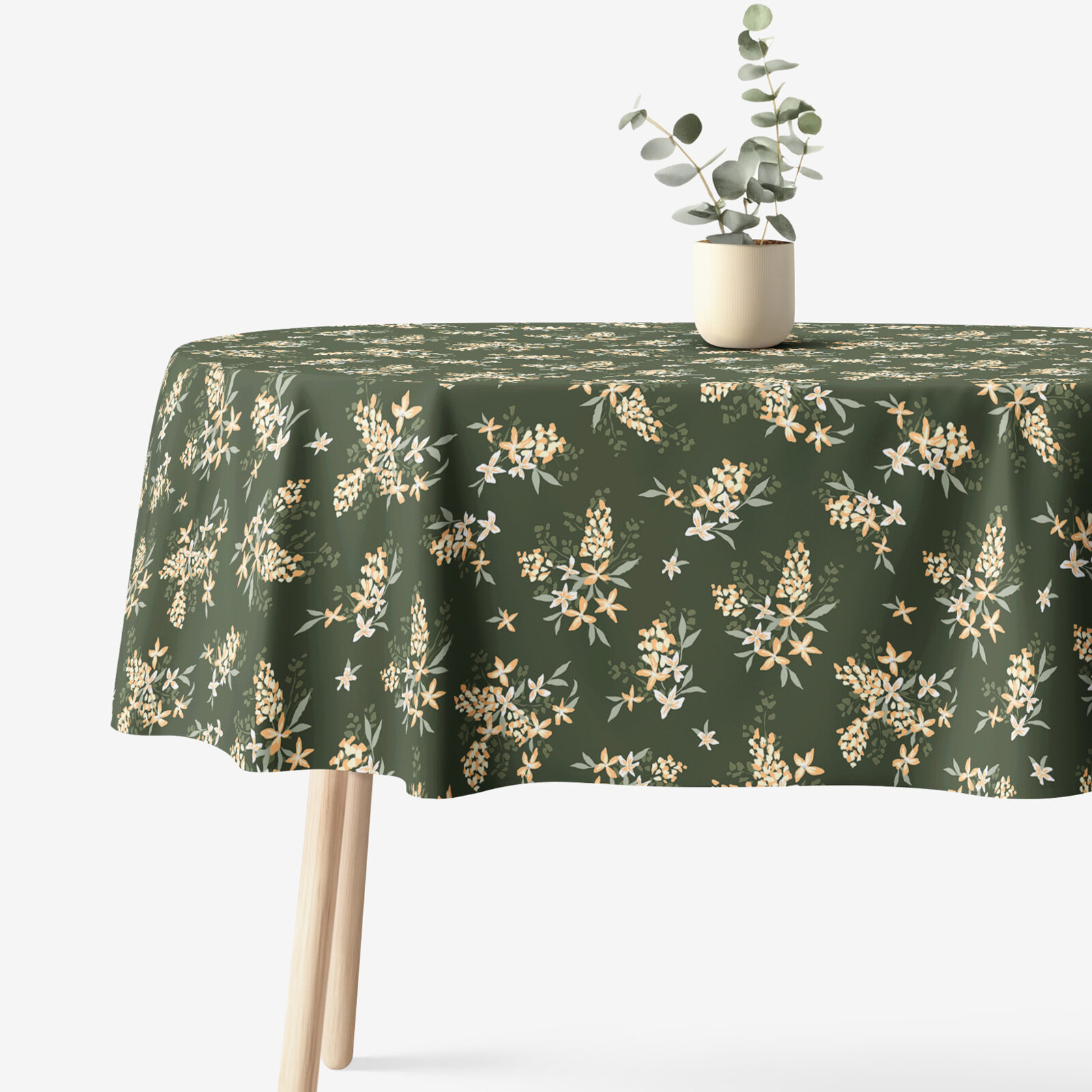 Ovale Tischdecke aus 100% Baumwolle - apricotfarbene Blumen