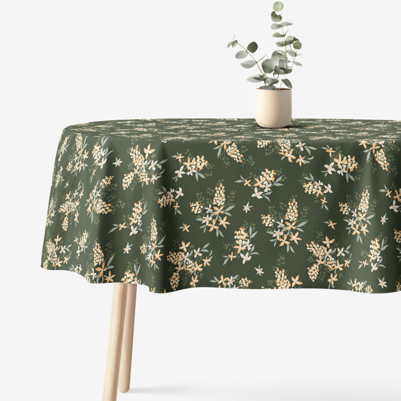 Ovale Tischdecke aus 100% Baumwolle - apricotfarbene Blumen