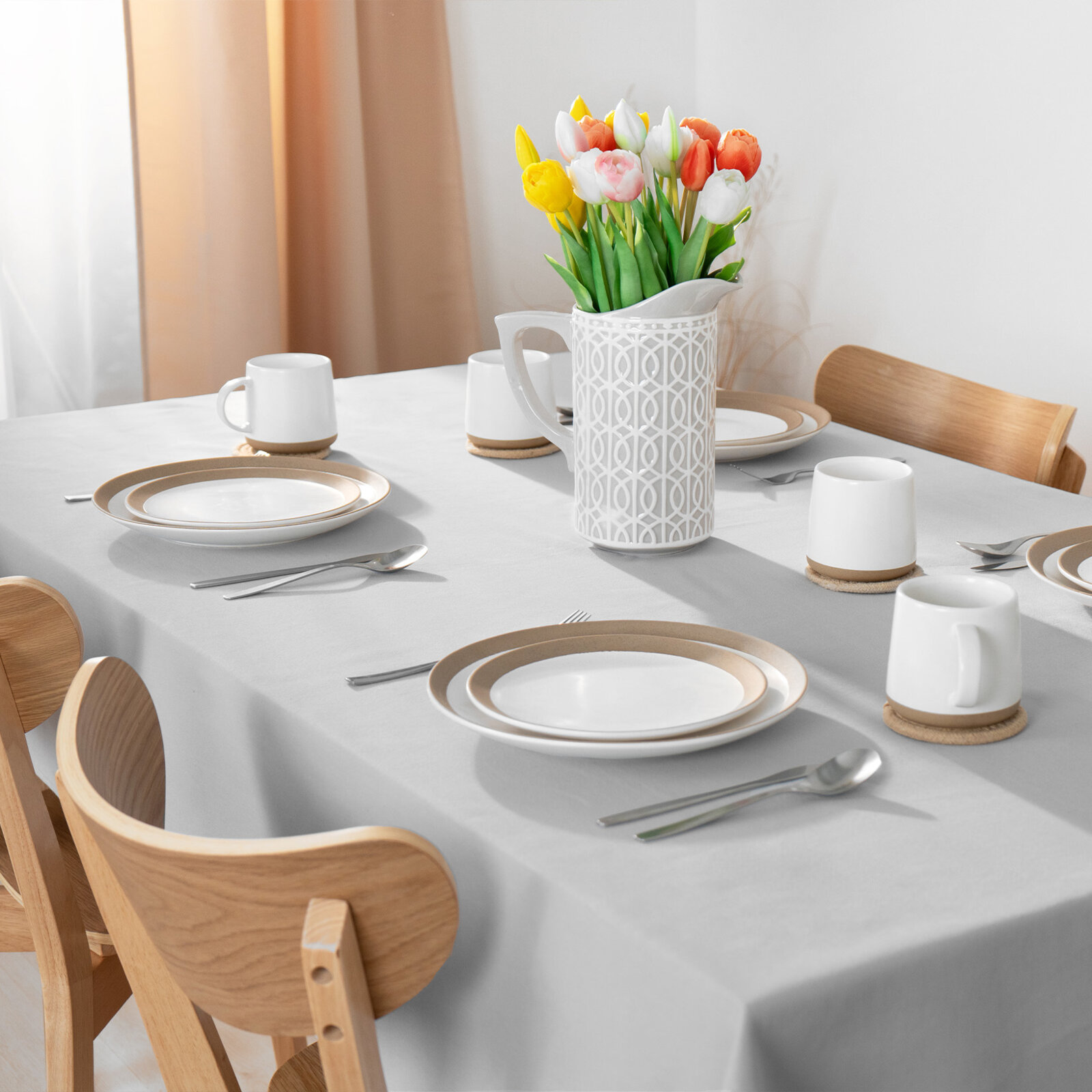 Quadratische Tischdecke aus Leinenmischung - grau