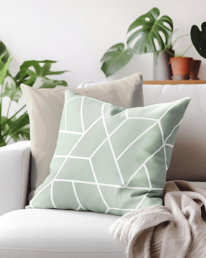 Kissenbezug aus Baumwolle - Mosaik auf Salbeigrün