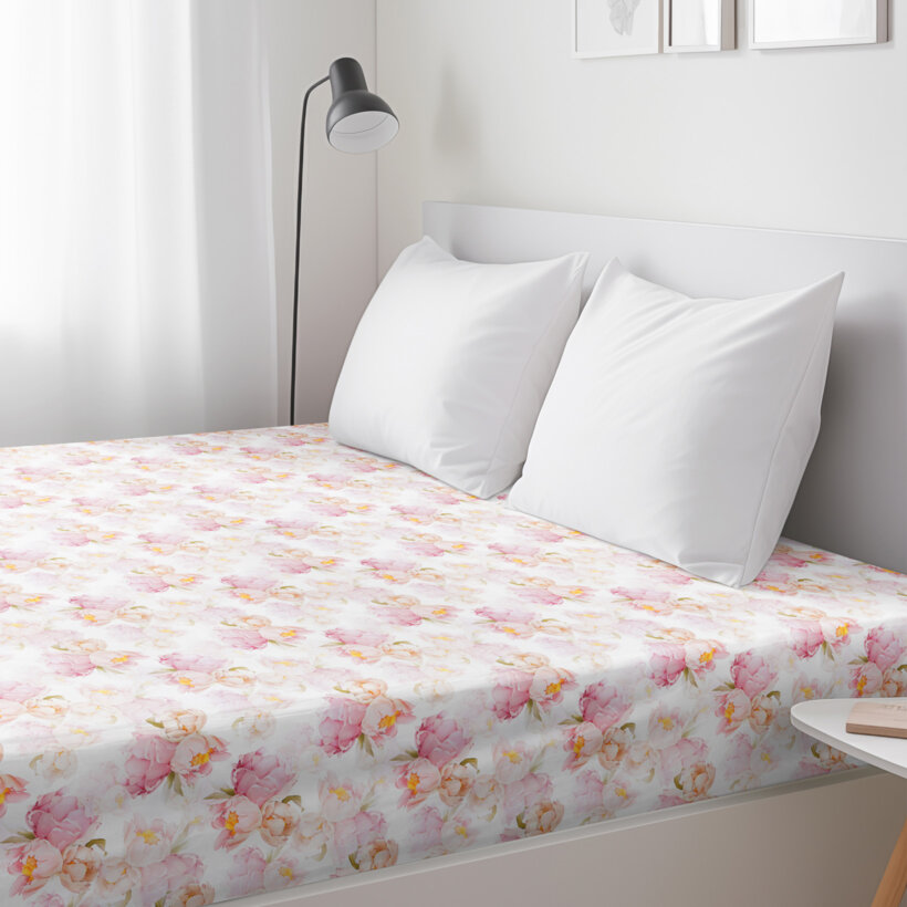 Spannbettlaken aus Baumwolle Deluxe - blühende Pfingstrosen