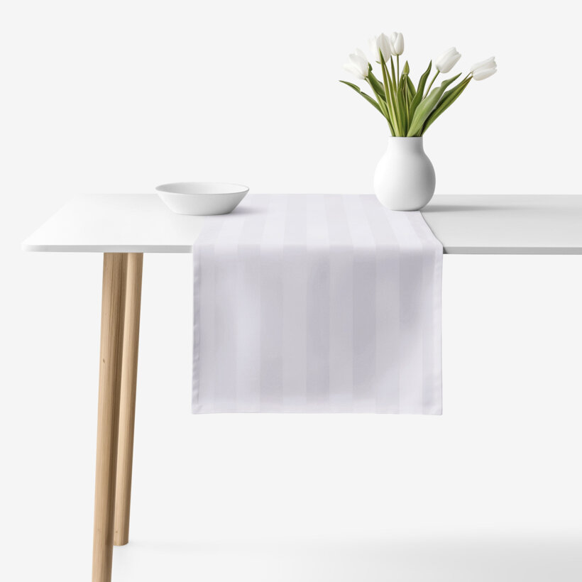 Festliche Damast-Tischläufer - hellgraue Streifen mit Satin-Glanz - 2 Stück
