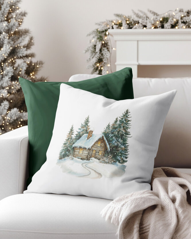Weihnachtlicher dekorativer Kissenbezug - Winterhäuschen