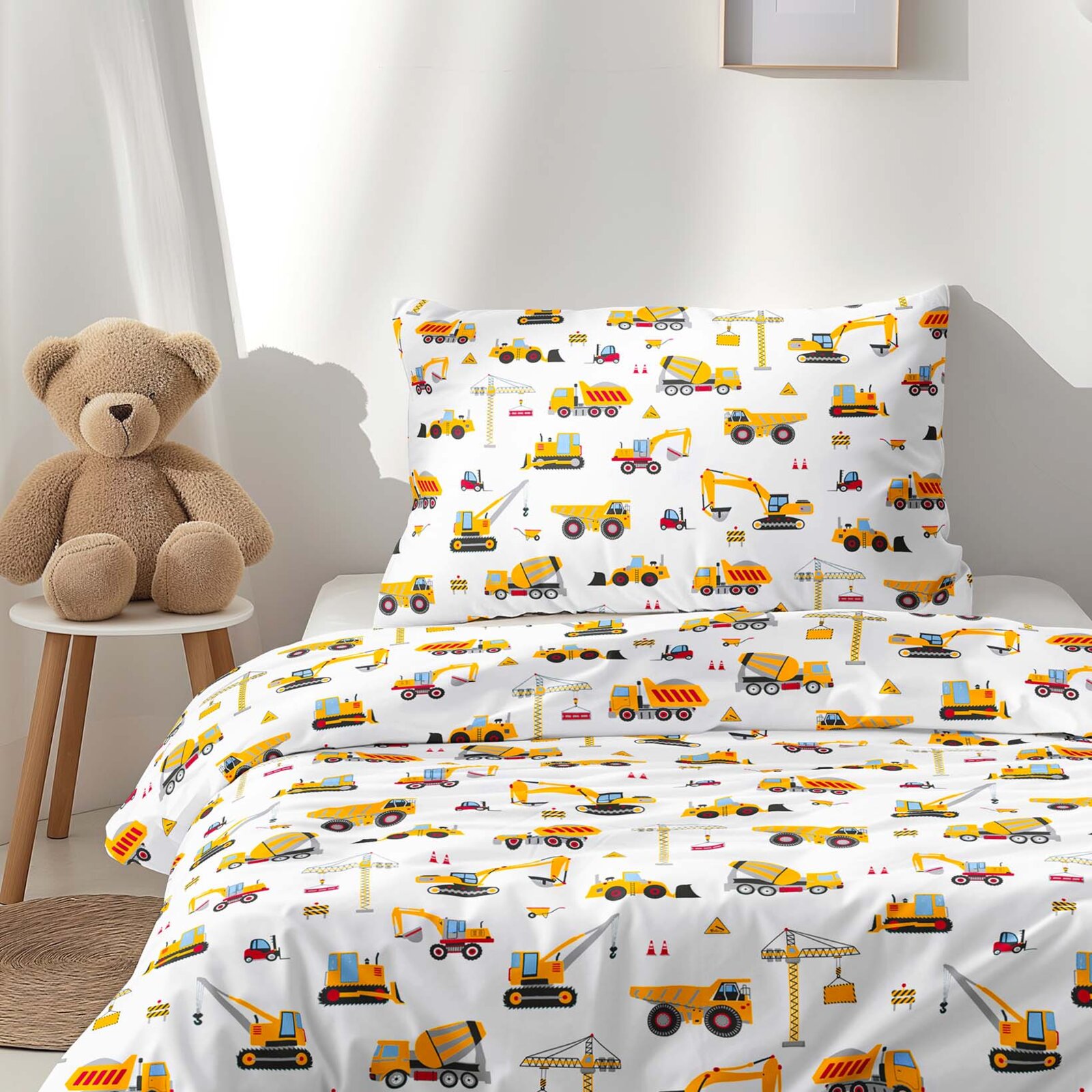 Kinder - Bettwäsche aus Baumwolle - Lastwagen und Bagger