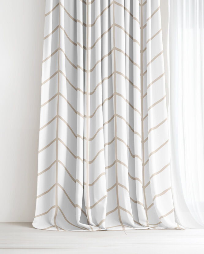 Vorhang aus Baumwolle - Beiger Zickzack auf Weiß