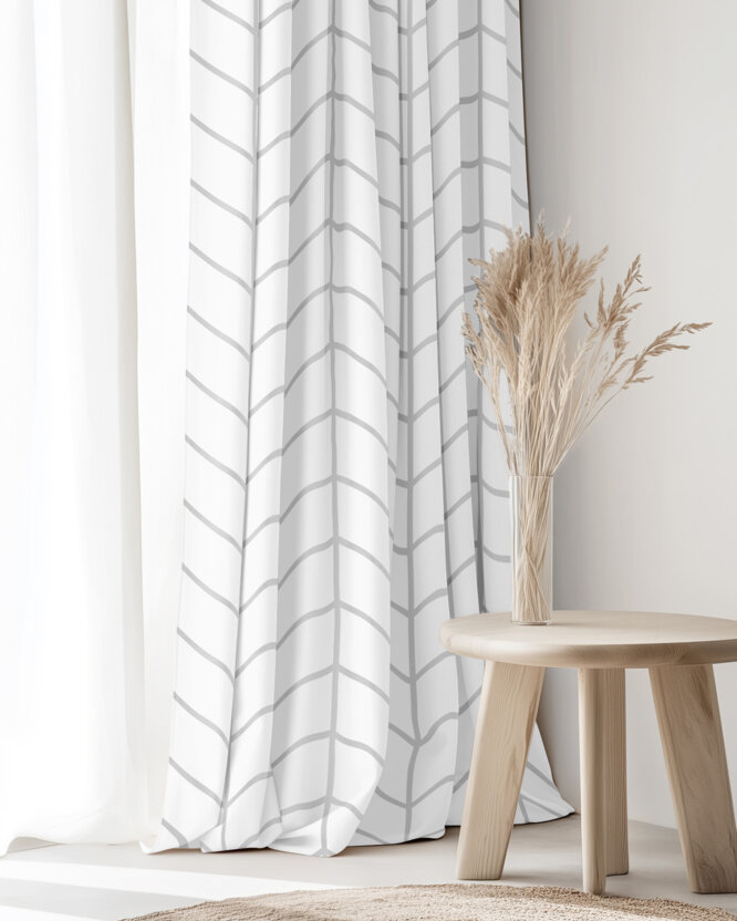Vorhang aus Baumwolle - Zickzack auf Weiß