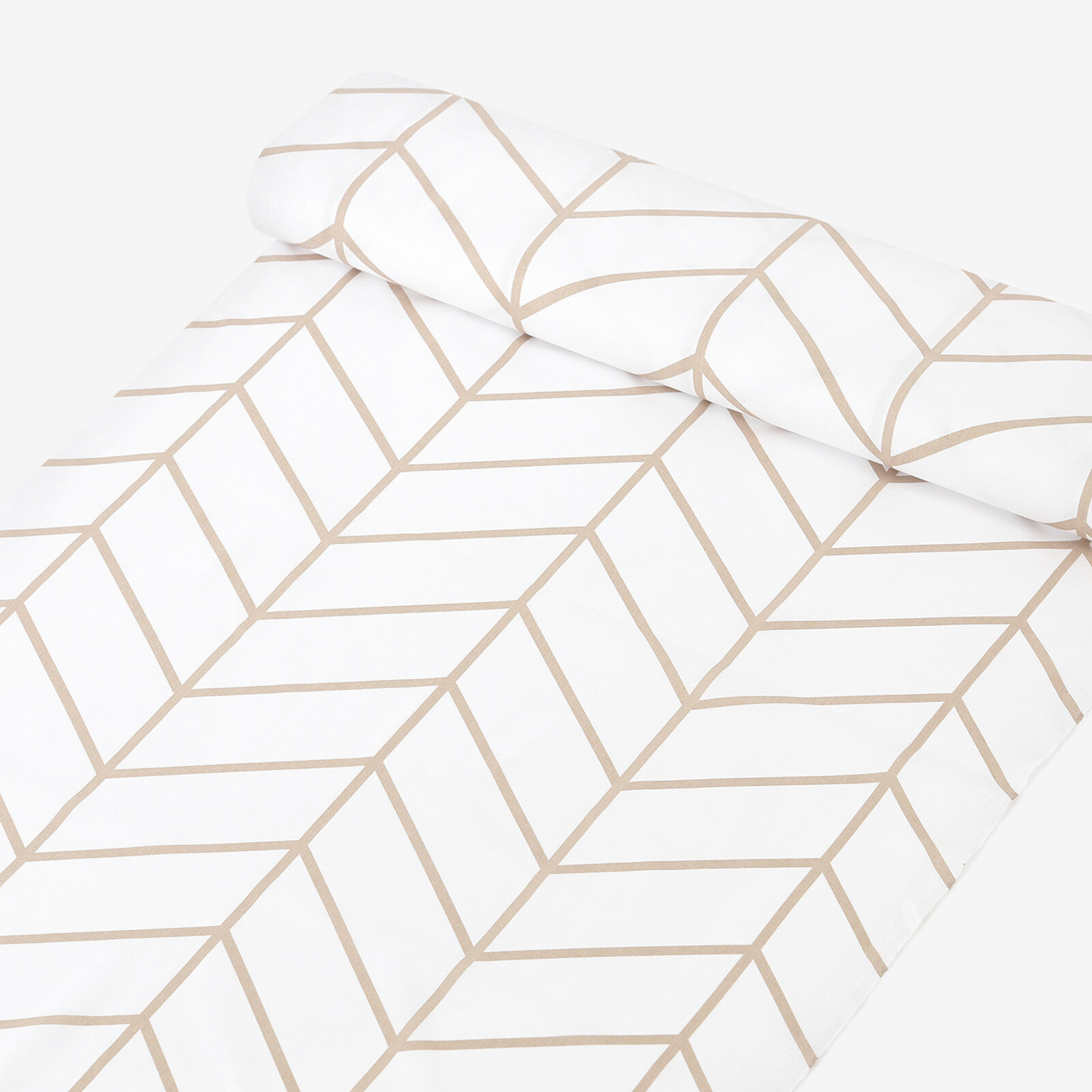 Baumwollstoff - Beiger Zickzack auf Weiß