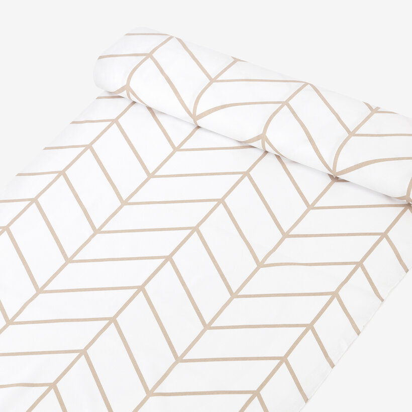 Baumwollstoff - Beiger Zickzack auf Weiß