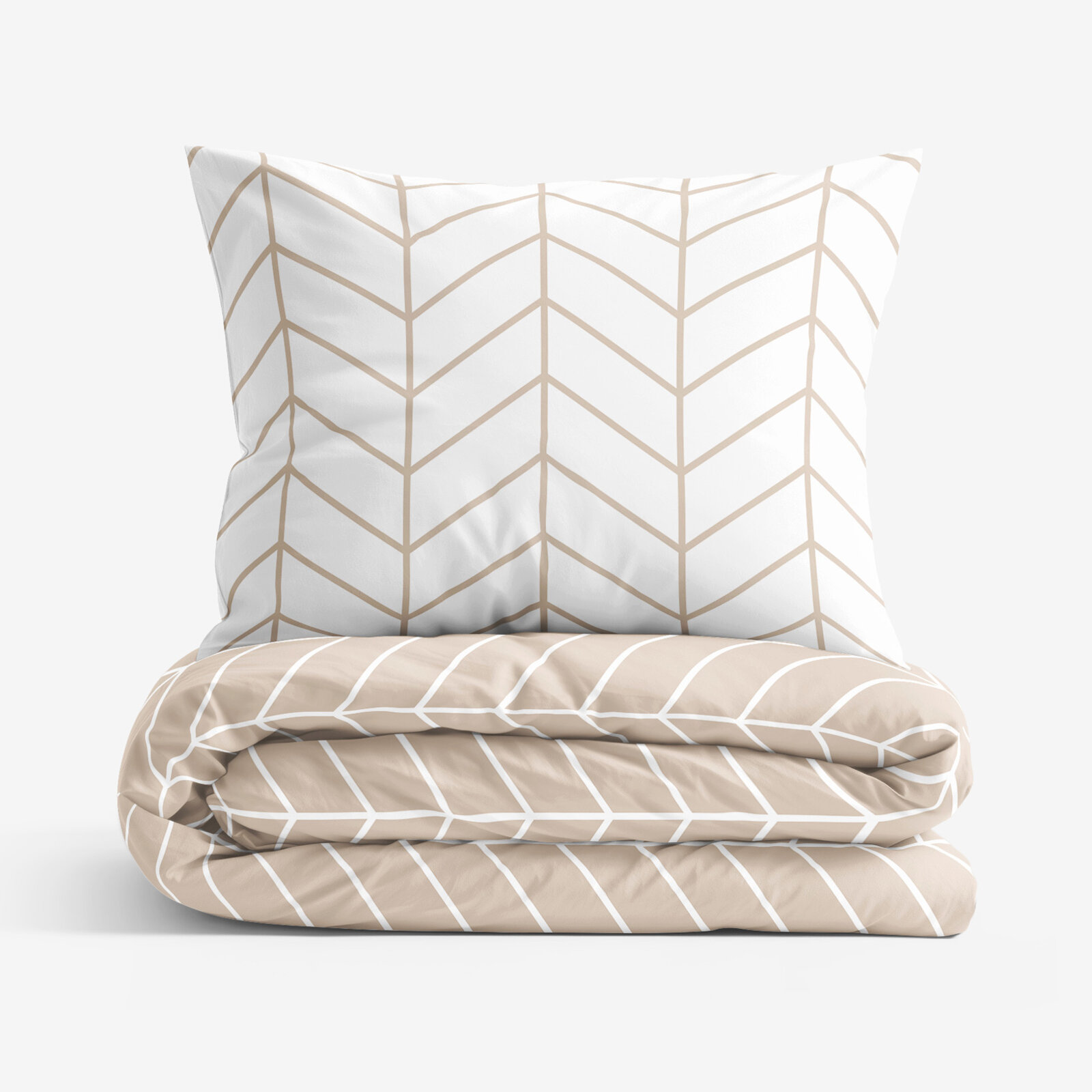 Bettwäsche aus Baumwolle - Weißes und beiges Zickzack