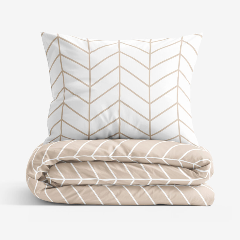 Bettwäsche aus Baumwolle - Weißes und beiges Zickzack