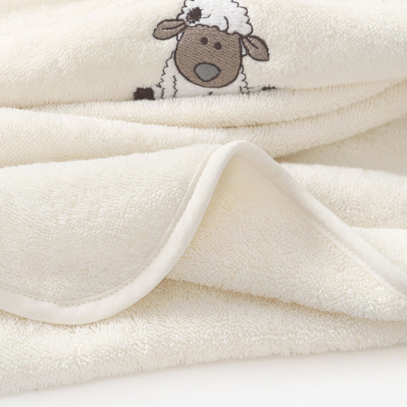 Frottee Babybadetuch mit Kapuze - Schaf auf Creme