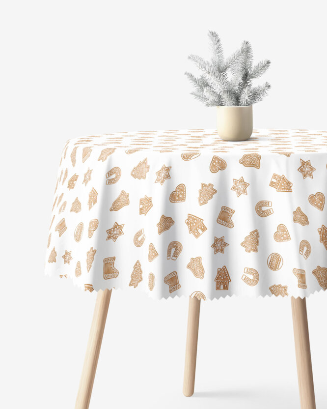 Runde Weihnachts-Tischdecke Teflon - Lebkuchen