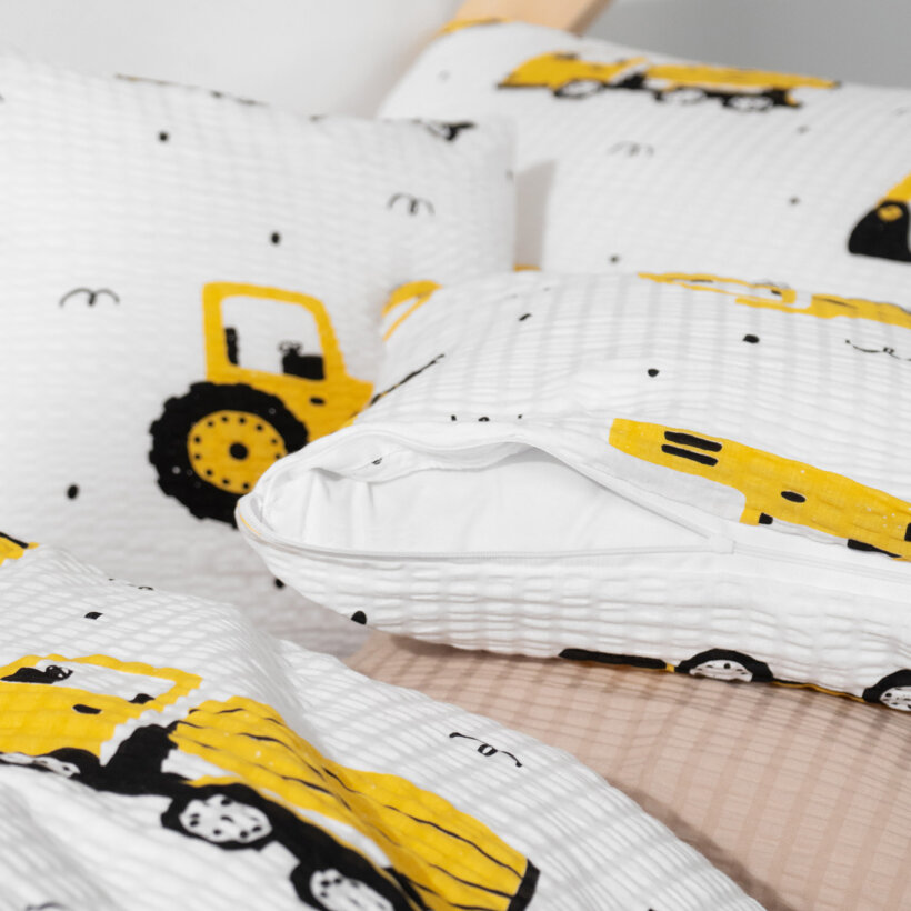Kinder - Seersucker Bettwäsche - Bagger und Baufahrzeuge