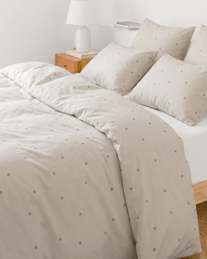 Bettwäsche aus Baumwolle - Pünktchen auf Beige