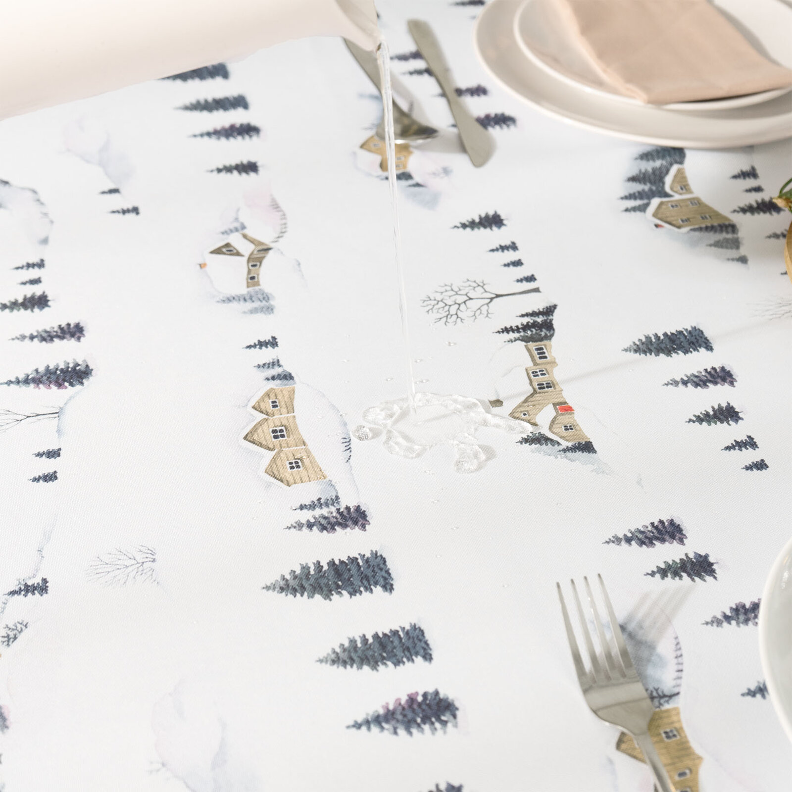 Eckige weihnachtliche Teflon-Tischdecke - Winterlandschaft