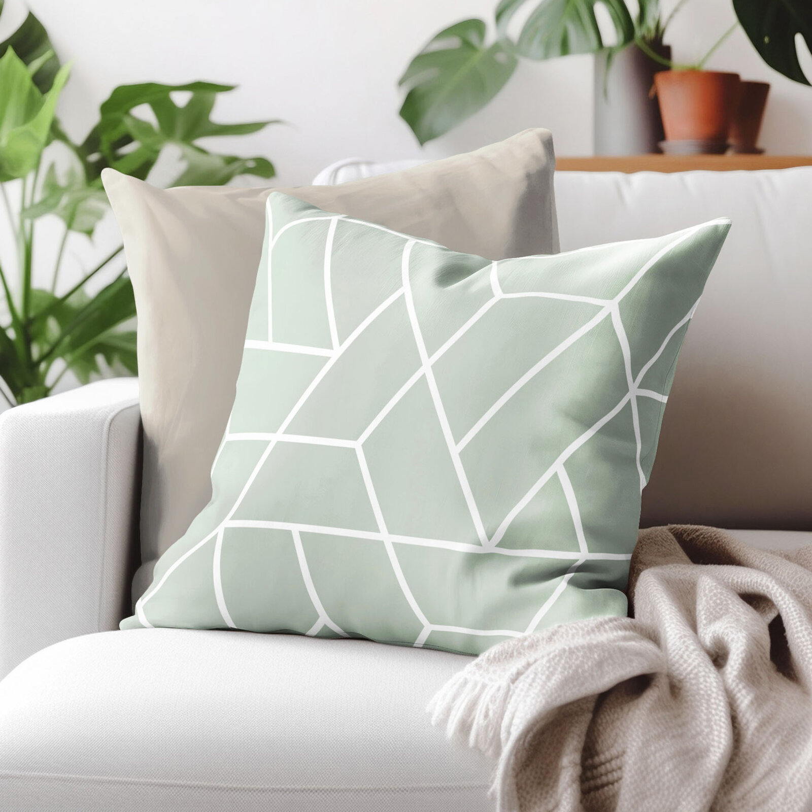 Kissenbezug aus Baumwolle - Mosaik auf Salbeigrün