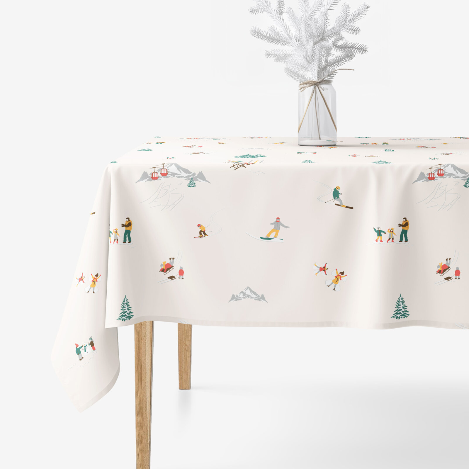 Eckige weihnachtliche Tischdecke 100% Baumwolle - Winterfreuden