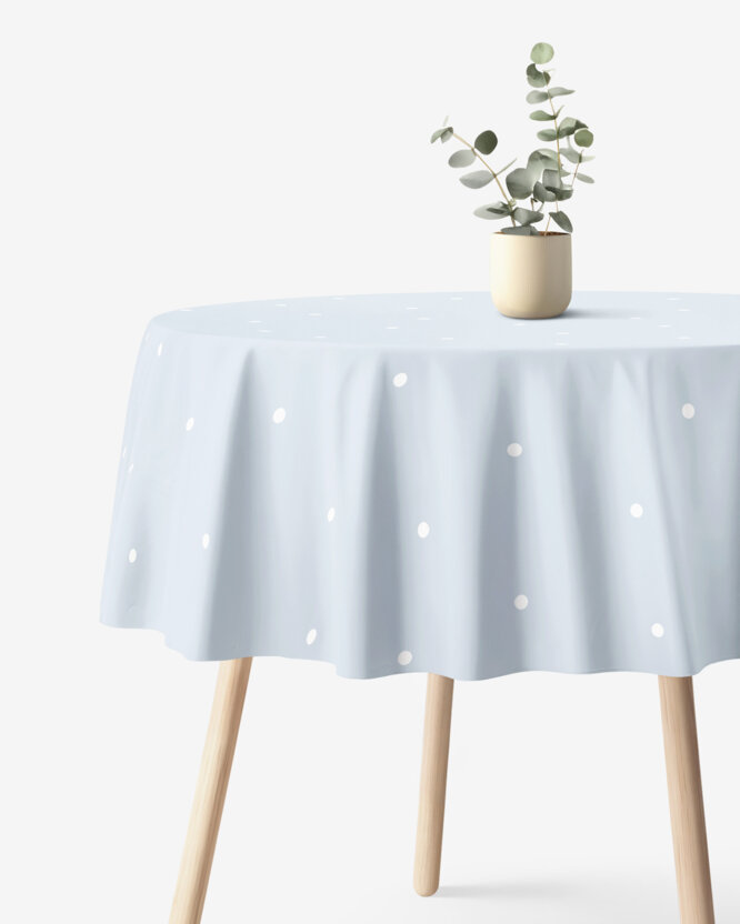 Runde Tischdecke 100% Baumwolle - Pünktchen auf Himmelblau