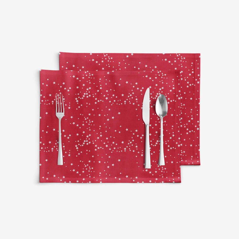 Weihnachtliches Tischset Valencia - Sterne auf rotem Hintergrund - Set 2 Stücke