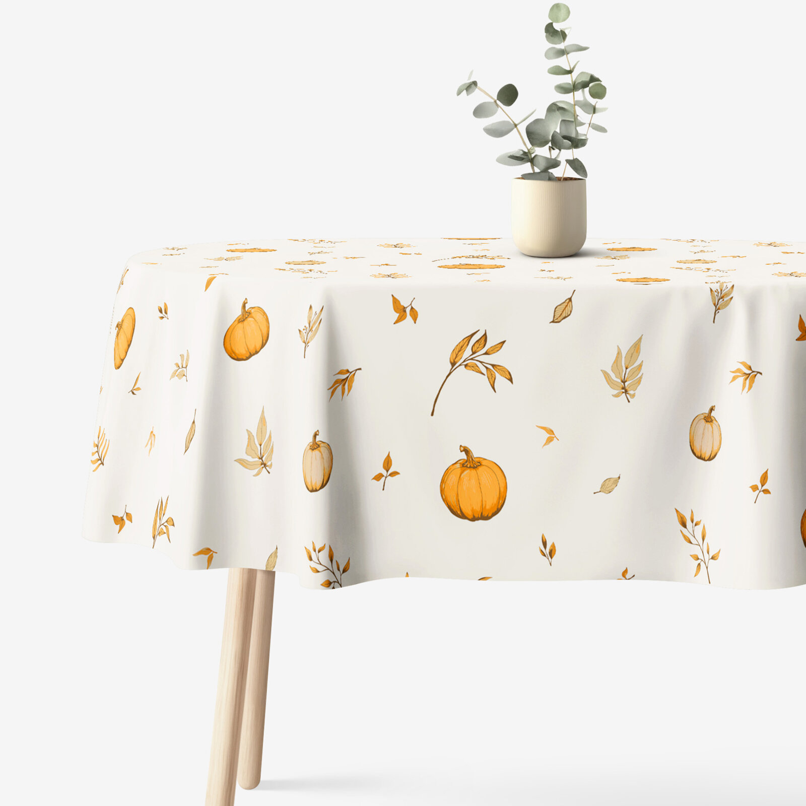 Ovale Tischdecke aus 100% Baumwolle - Herbstkürbisse und Blätter