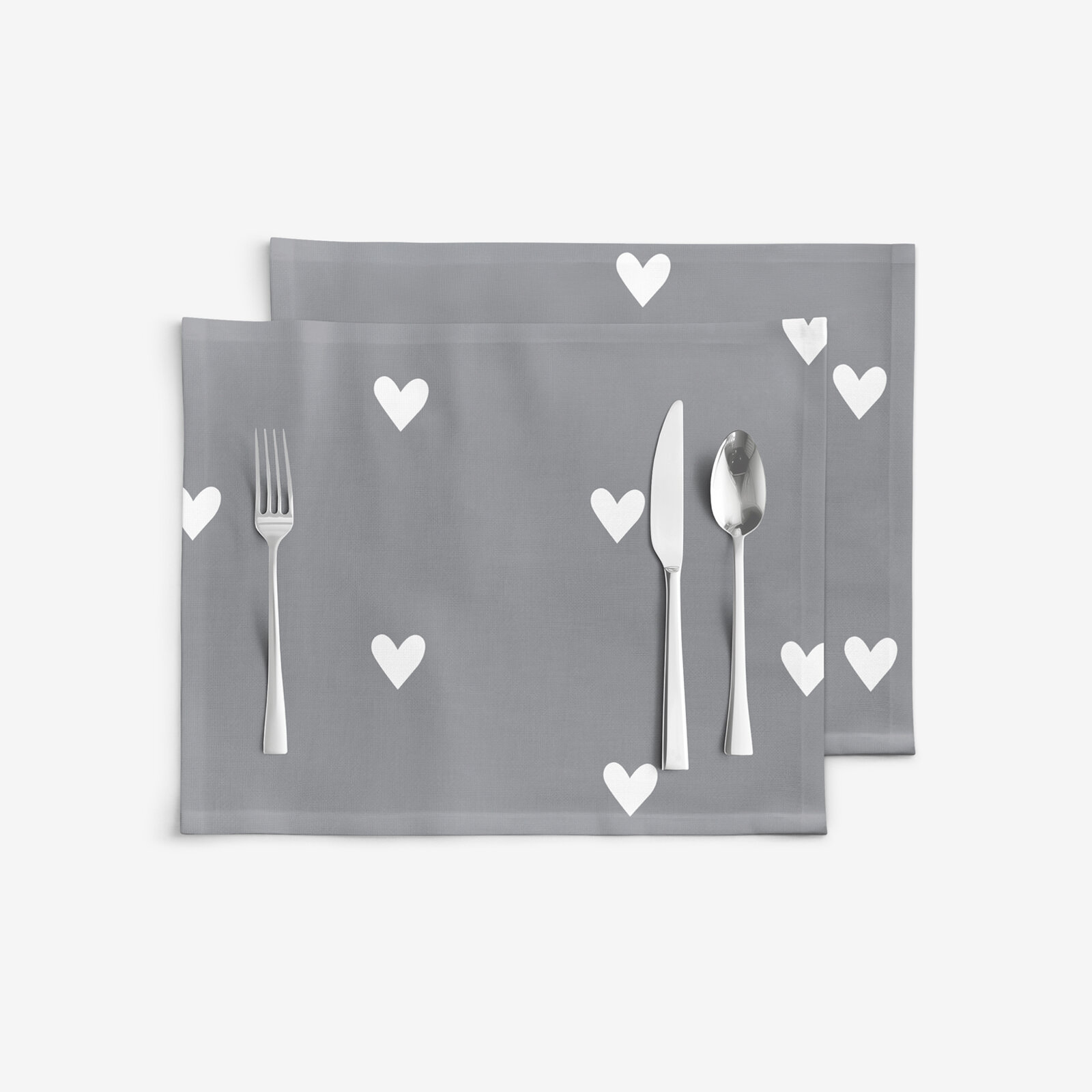 Tischset 100% Baumwolle - Herzchen auf Grau - 2 Stück