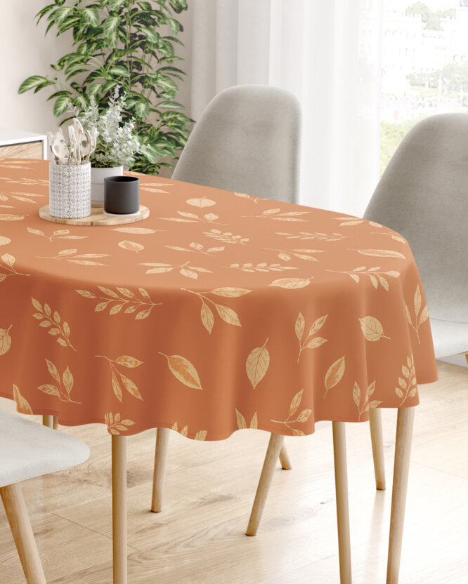 Ovale Tischdecke aus 100% Baumwolle - Orange Herbstblätter
