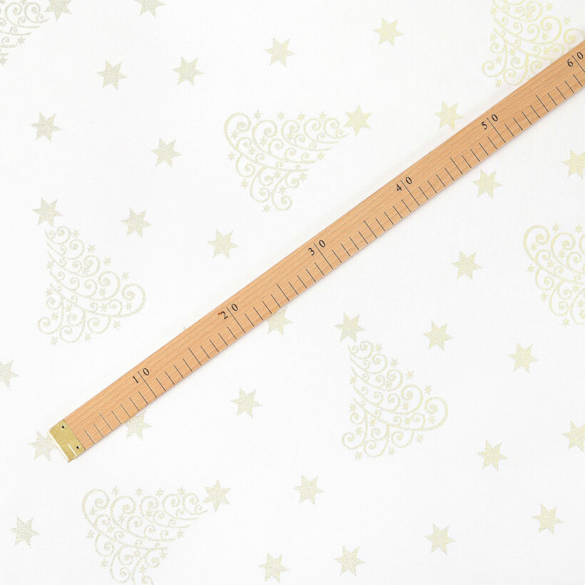 Weihnachtlicher Teflonstoff für Tischdecken – Goldene Tannenbäume und Sterne