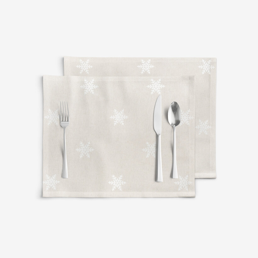 Weihnachtliches Tischset Natura - Schneeflocken auf natürlichem - Set 2 Stücke