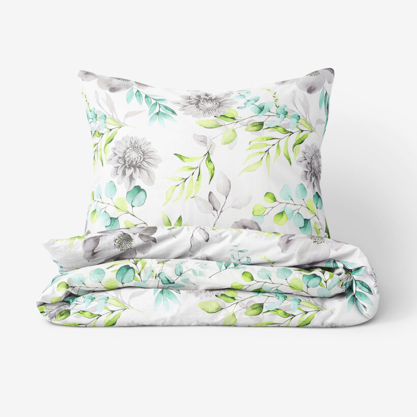 Bettwäsche aus Baumwolle Deluxe - Eukalyptus mit Blumen