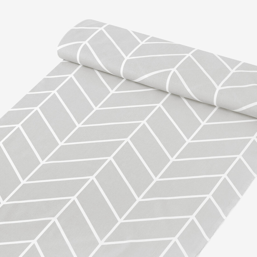 Baumwollstoff - Weißer Zickzack auf Grau