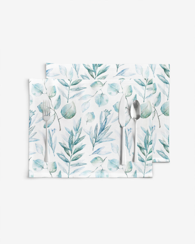 Tischset 100% Baumwolle Deluxe - aquarelle Blätter - 2 Stück