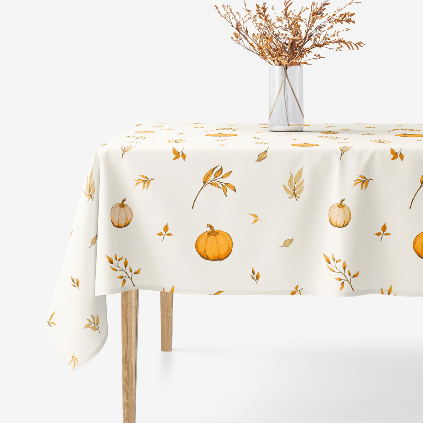 Eckige Tischdecke 100% Baumwolle - Herbstkürbisse und Blätter