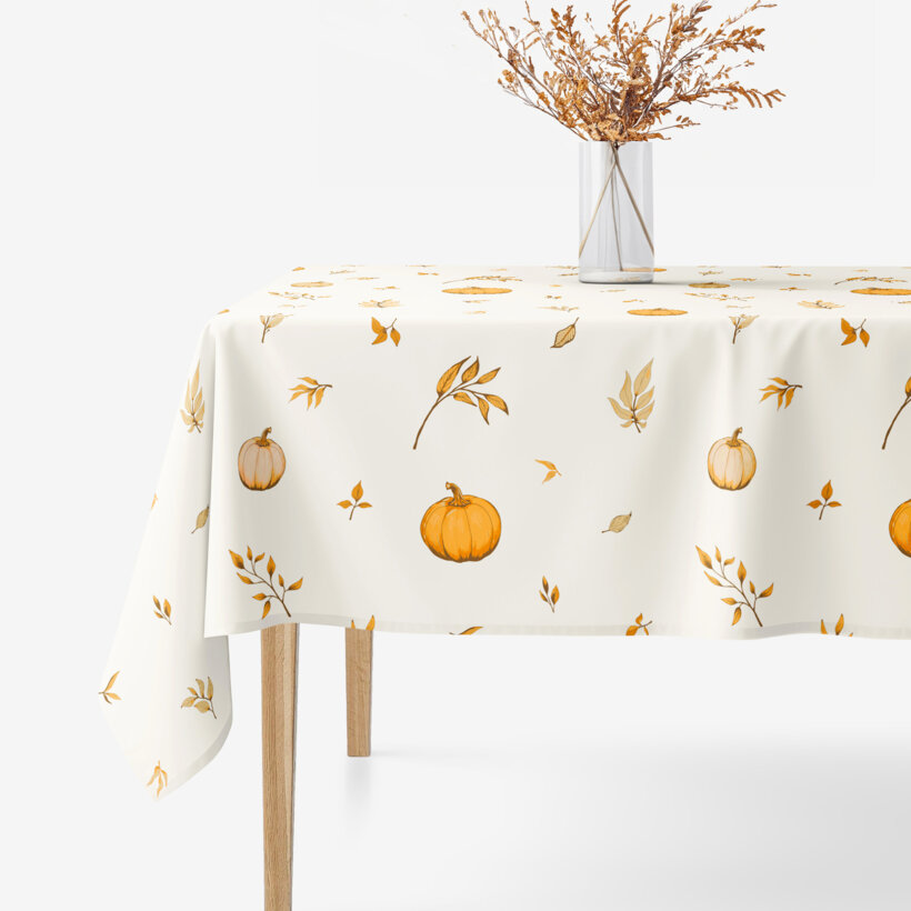 Eckige Tischdecke 100% Baumwolle - Herbstkürbisse und Blätter