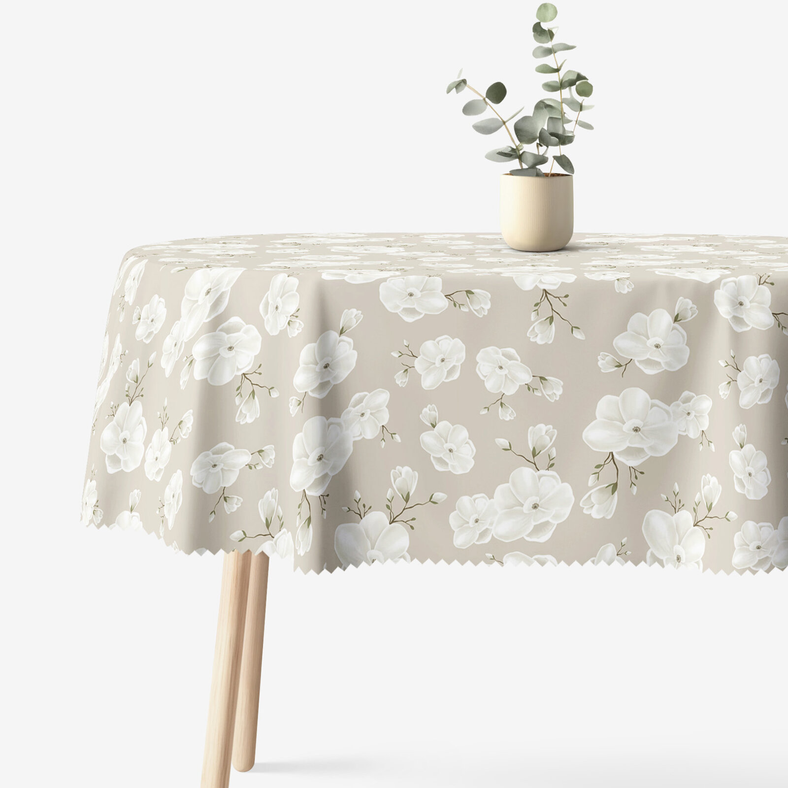 Ovale Tischdecke Teflon - weiße Blumen