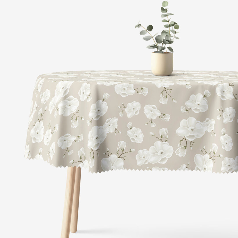 Ovale Tischdecke Teflon - weiße Blumen