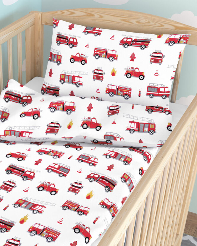 Bettwäsche für Babybetten aus Baumwolle - Feuerwehrfahrzeuge